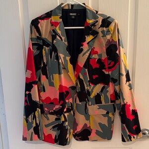 DKNY Women's Abstract Blazer in Red, Black, and Tan